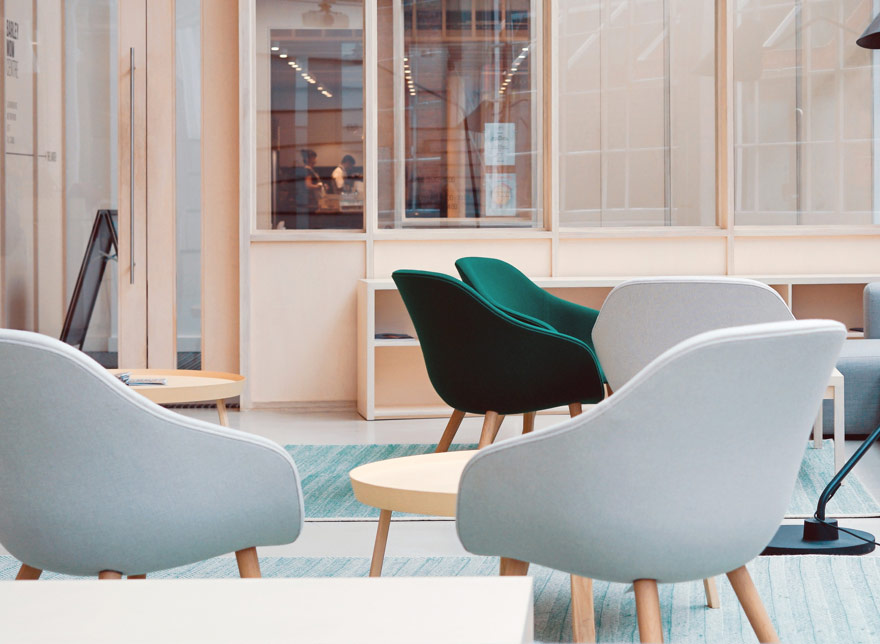 Many chair in an office lobby